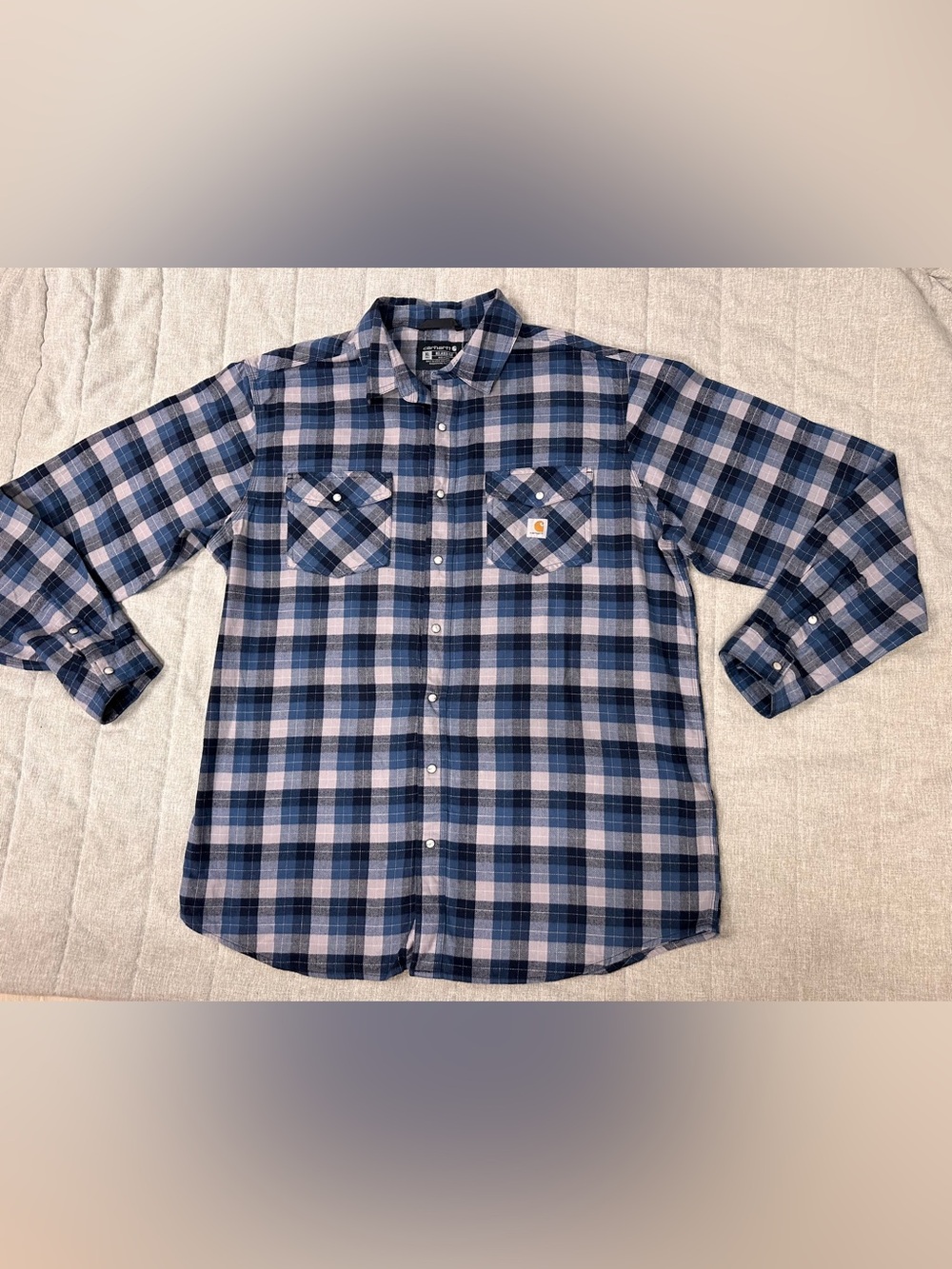 Carhartt Mens XL Tall Relaxed Fit Pearl Snap Flannel Western Button Up Shirt